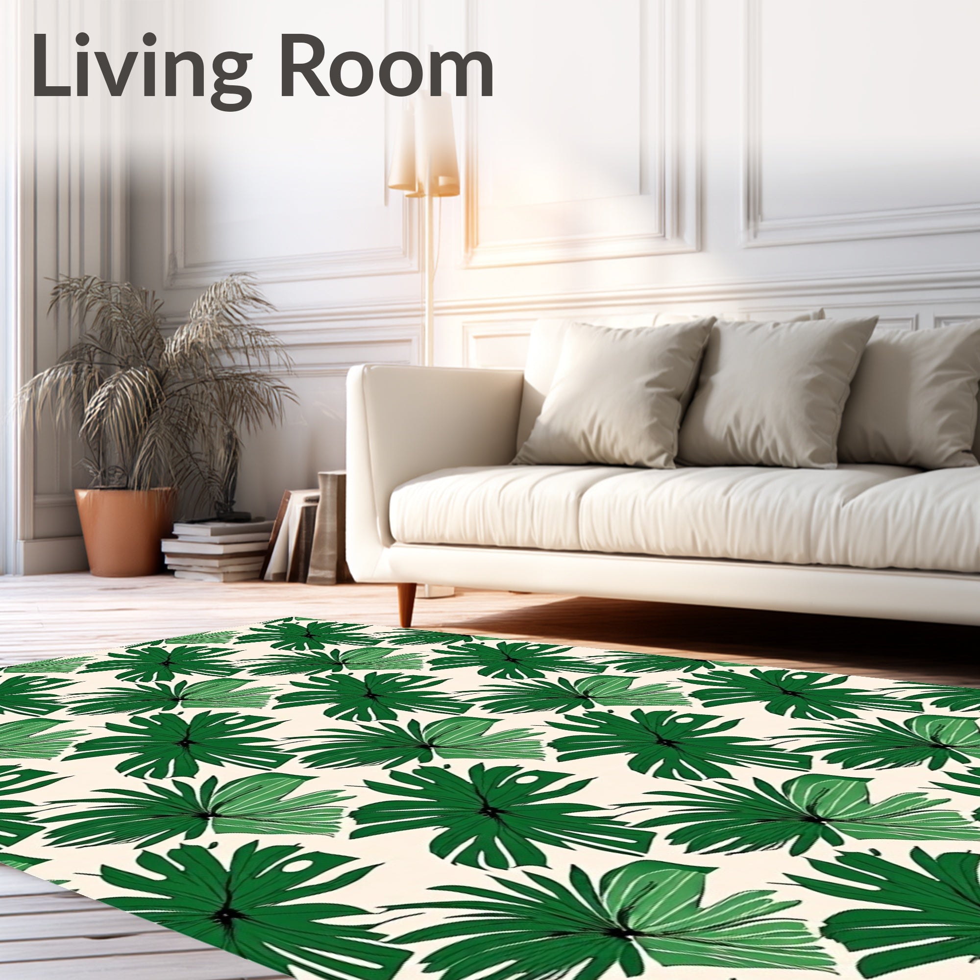 Emerald Green Tropical Leaf Arrangement Rug