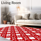 Modern Red White Geometric Interlocking Squares Rug