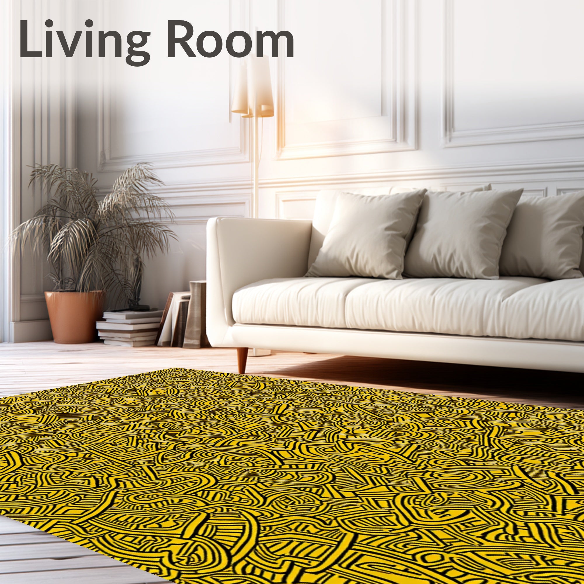 Labyrinth Black Yellow Scribble Rug
