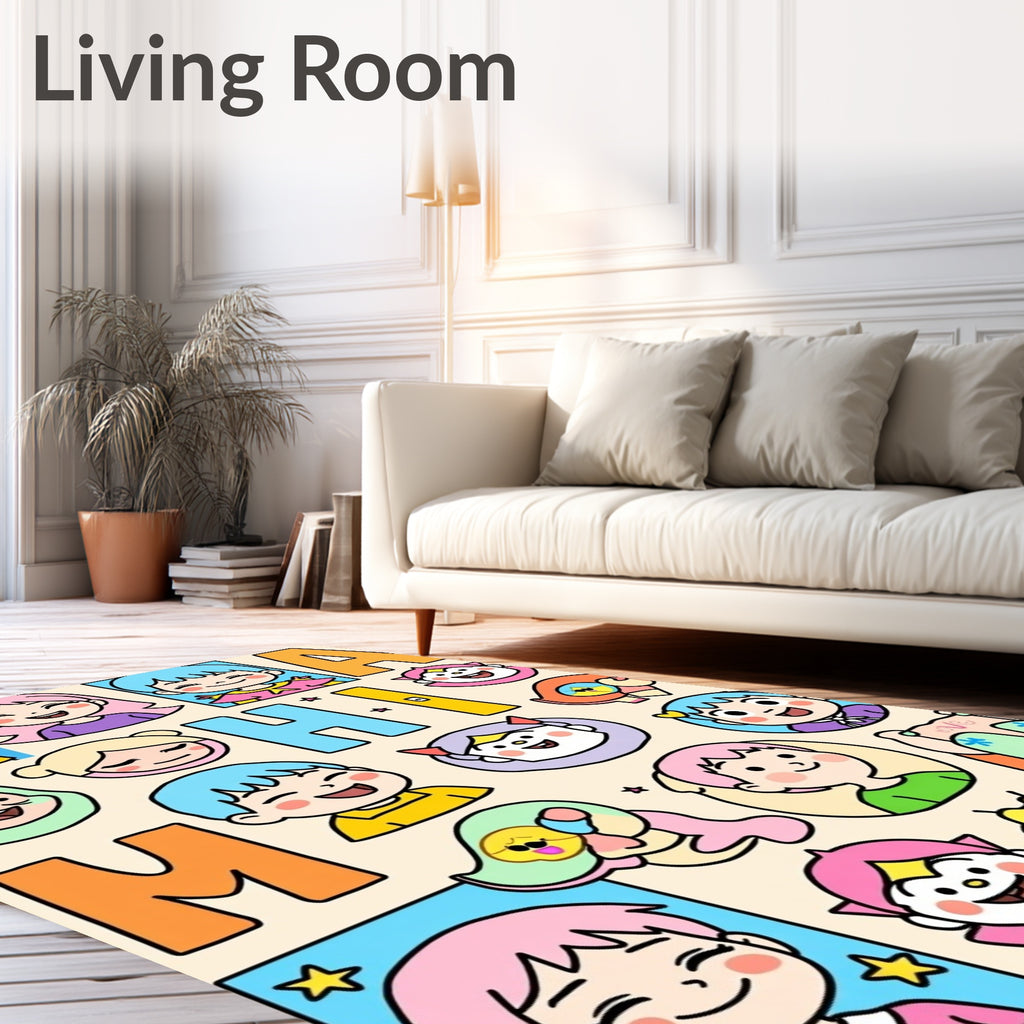 Cute Cartoon Characters With Playful Colors Rug