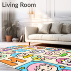Cute Cartoon Characters With Playful Colors Rug