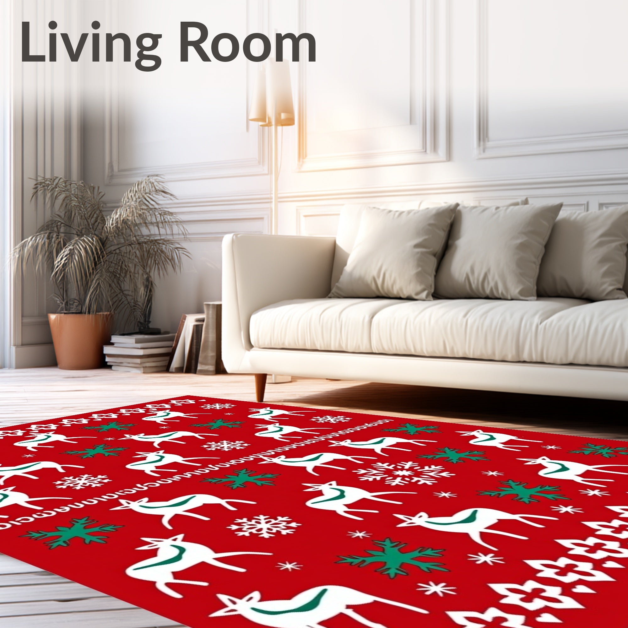 White Deer Snowflake Holiday Repeat Rug