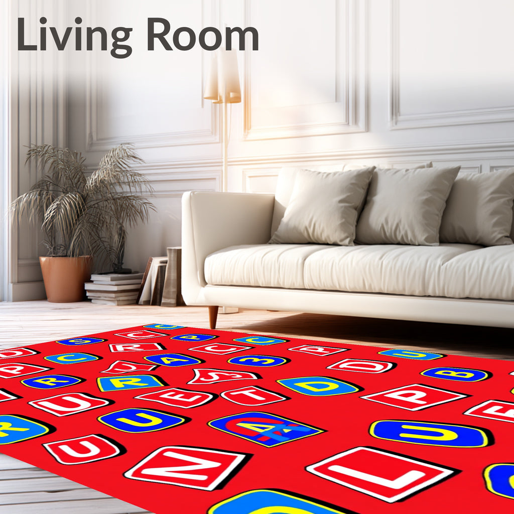 Bright Red Alphabet Squares Collage Rug