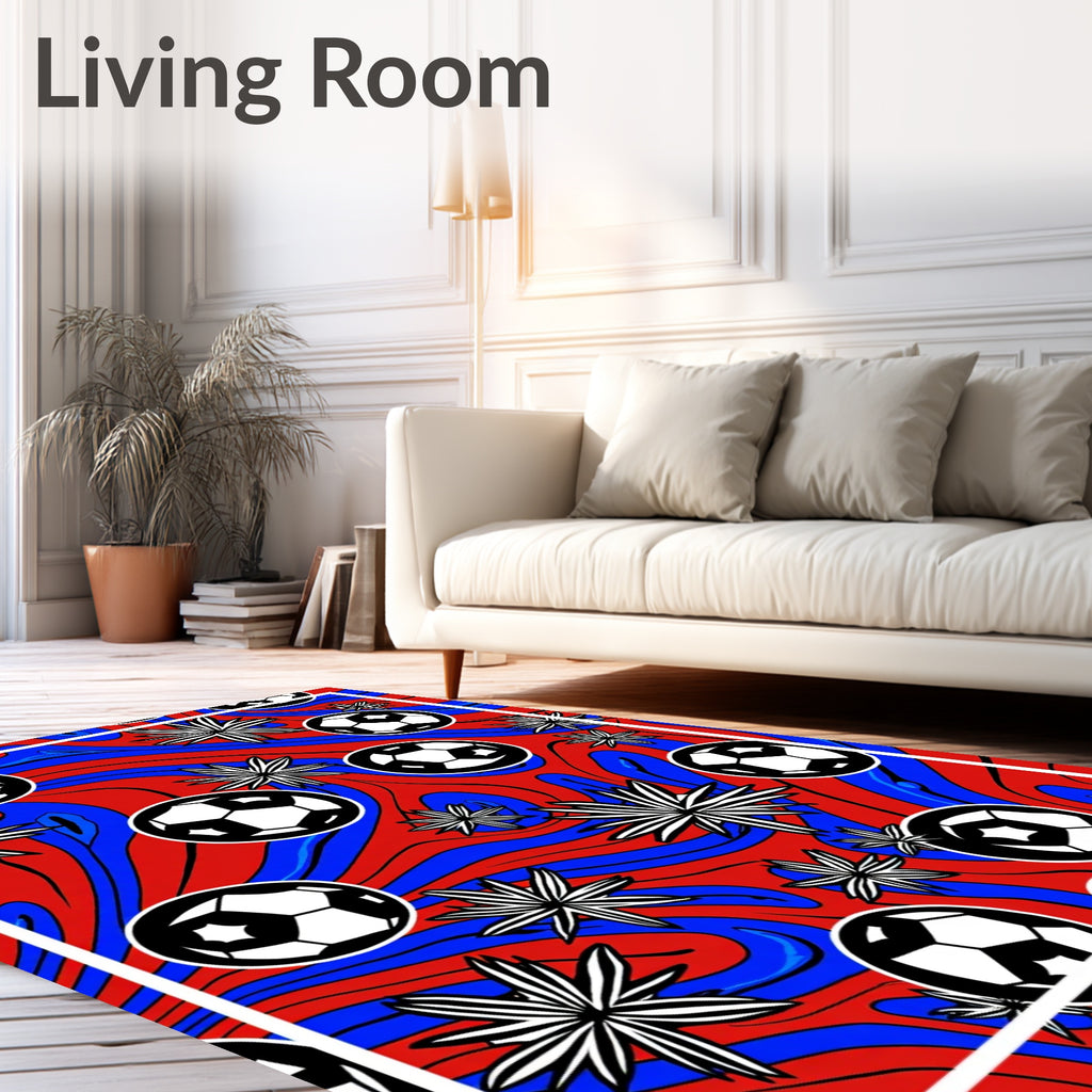 Red Blue Flowing Soccer Balls Abstract Rug
