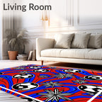 Red Blue Flowing Soccer Balls Abstract Rug