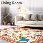 Whimsical Dancing Girls Orange Border Rug