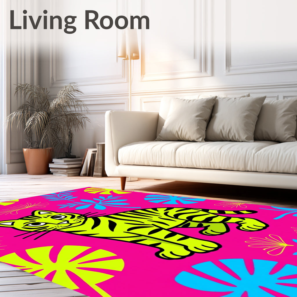 Vibrant Neon Tiger Jungle Foliage Rug
