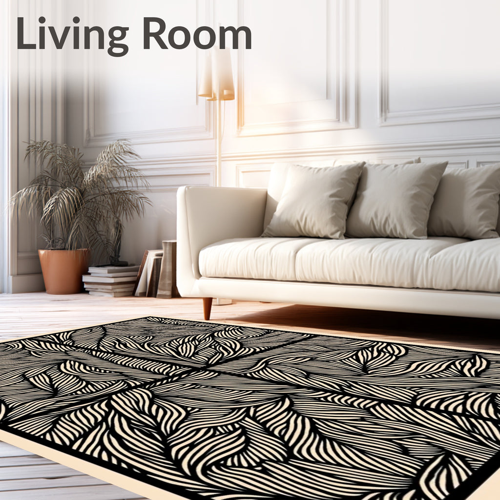 Black Beige Organic Swirl Rug