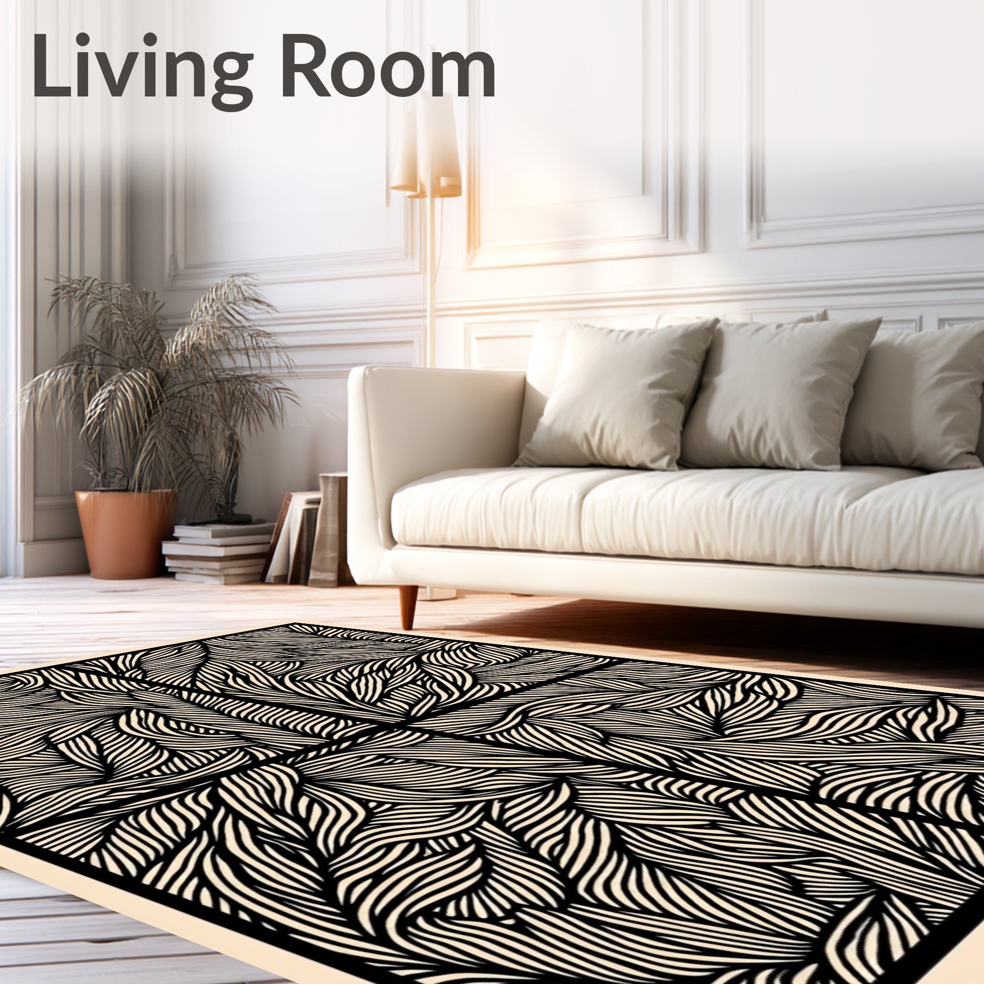 Black Beige Organic Swirl Rug