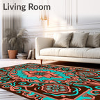 Coral Teal Floral Symmetry Rug