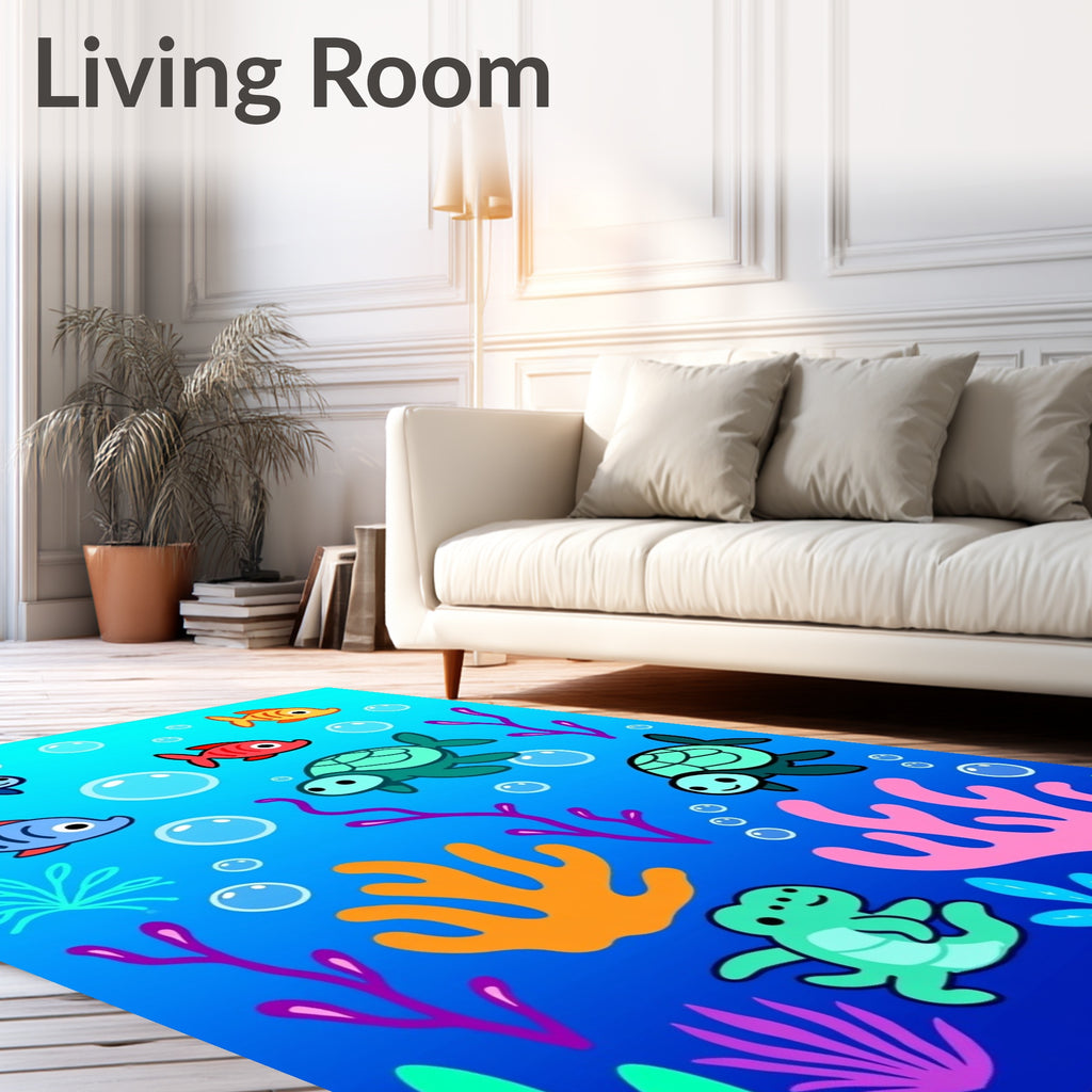 Playful underwater turtles and fish scene Rug