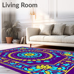 Vibrant Purple Teal Yellow Floral Mandala Rug