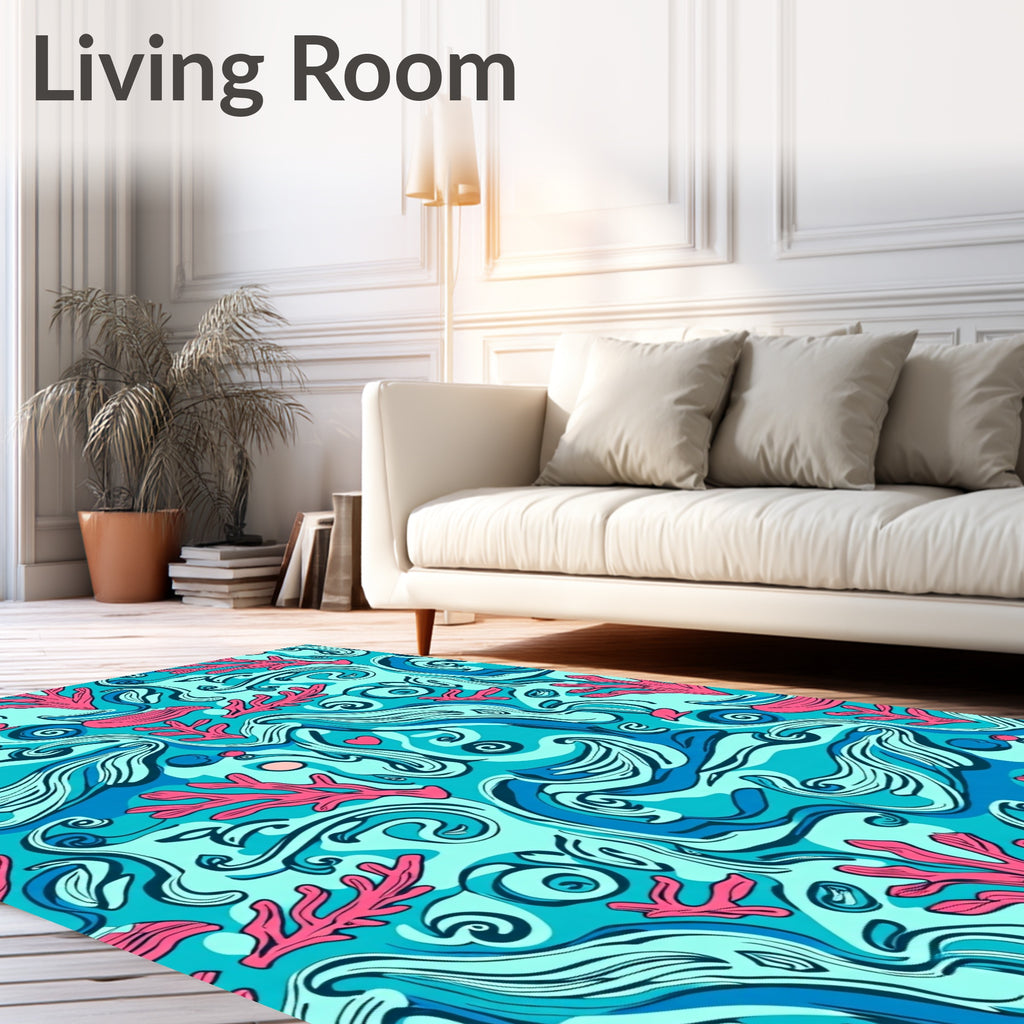 Aqua Coral Swirls Ocean Panorama Rug