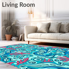 Aqua Coral Swirls Ocean Panorama Rug