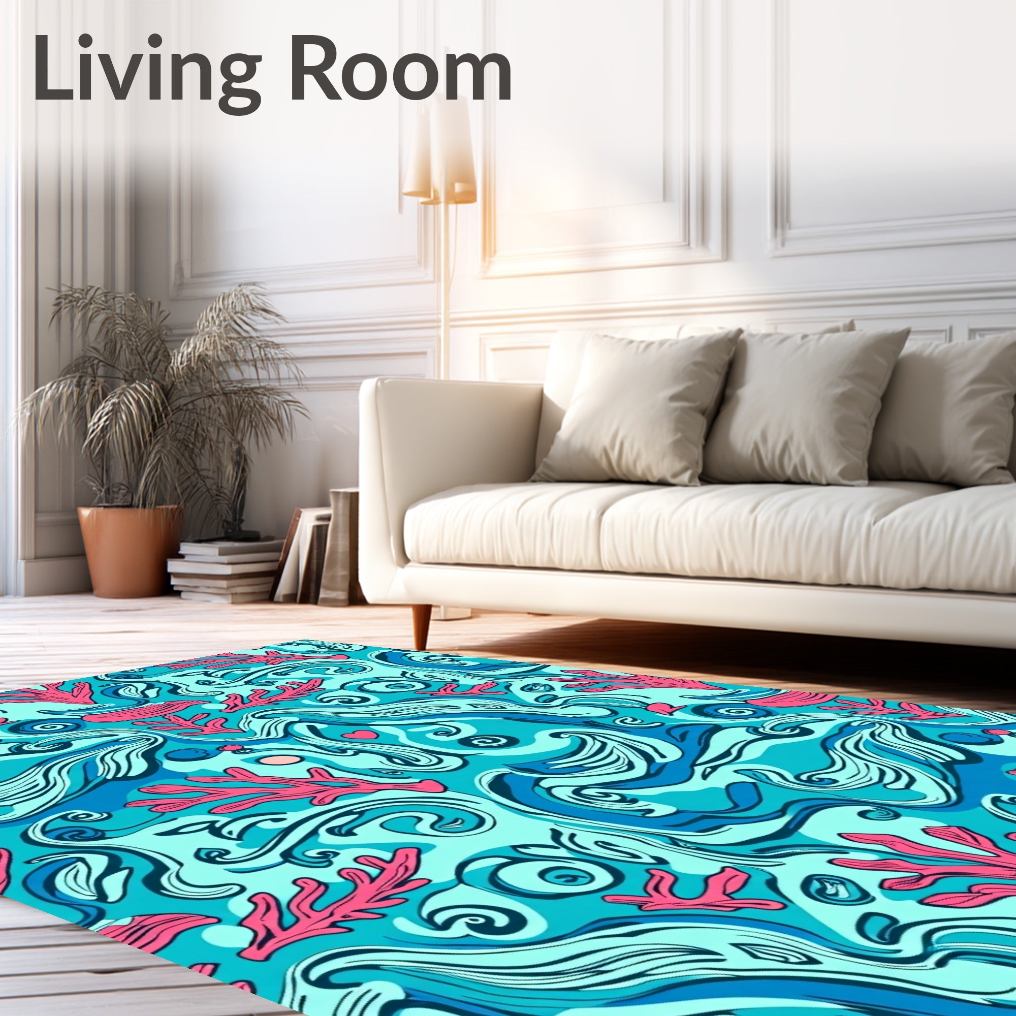 Aqua Coral Swirls Ocean Panorama Rug