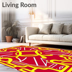 Bold Red Yellow Geometric Medallion Rug