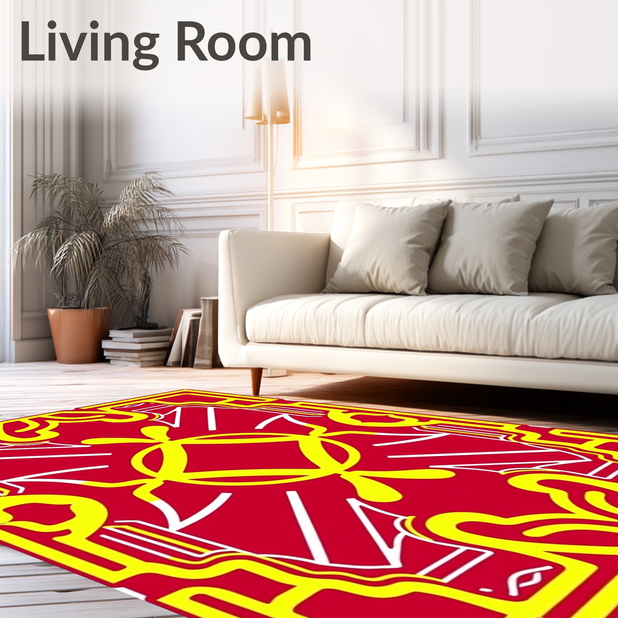 Bold Red Yellow Geometric Medallion Rug
