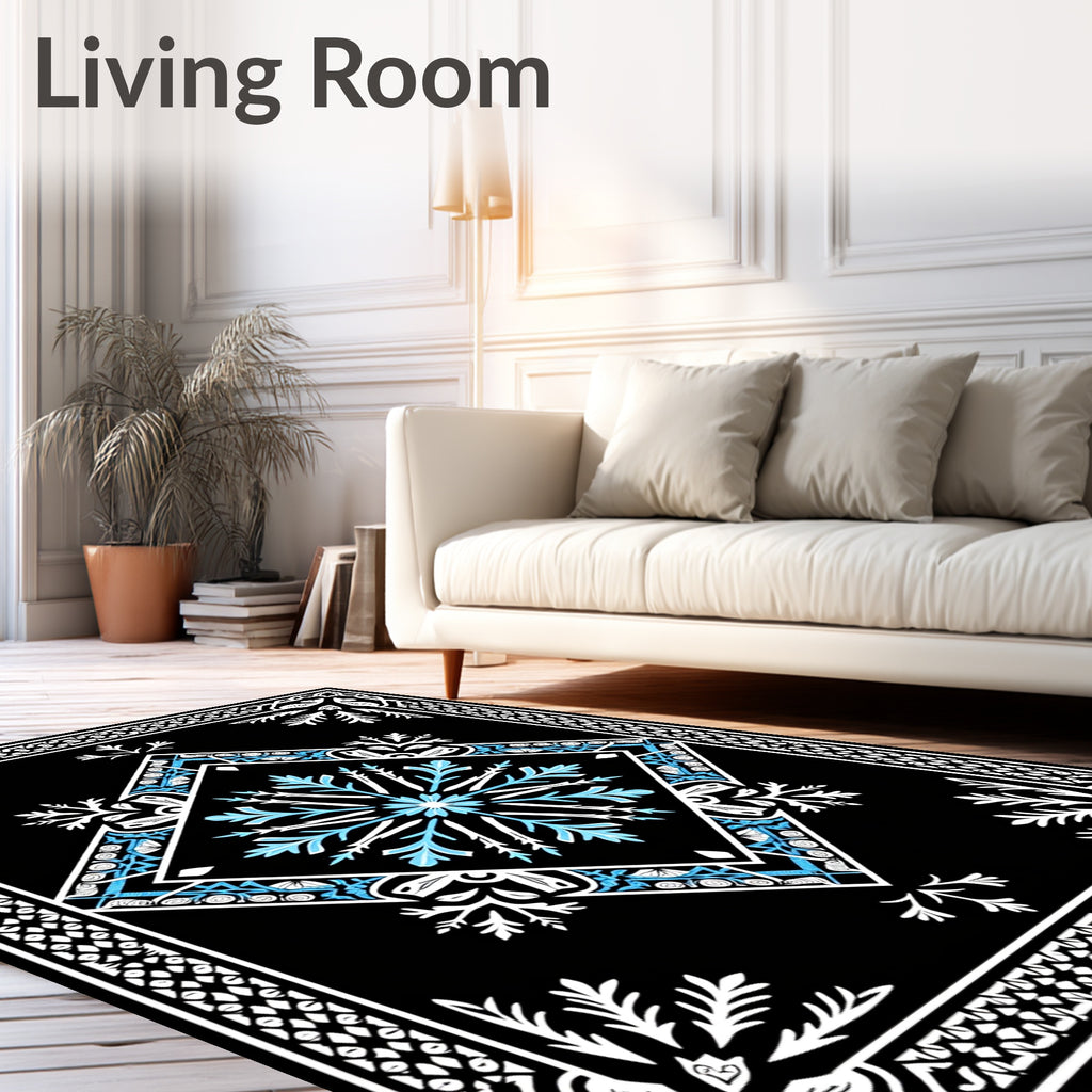 Bold Blue White Geometric Snowflake Rug
