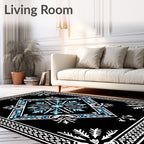 Bold Blue White Geometric Snowflake Rug
