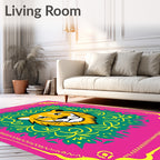 Vibrant Lion Head Geometric Medallion Rug
