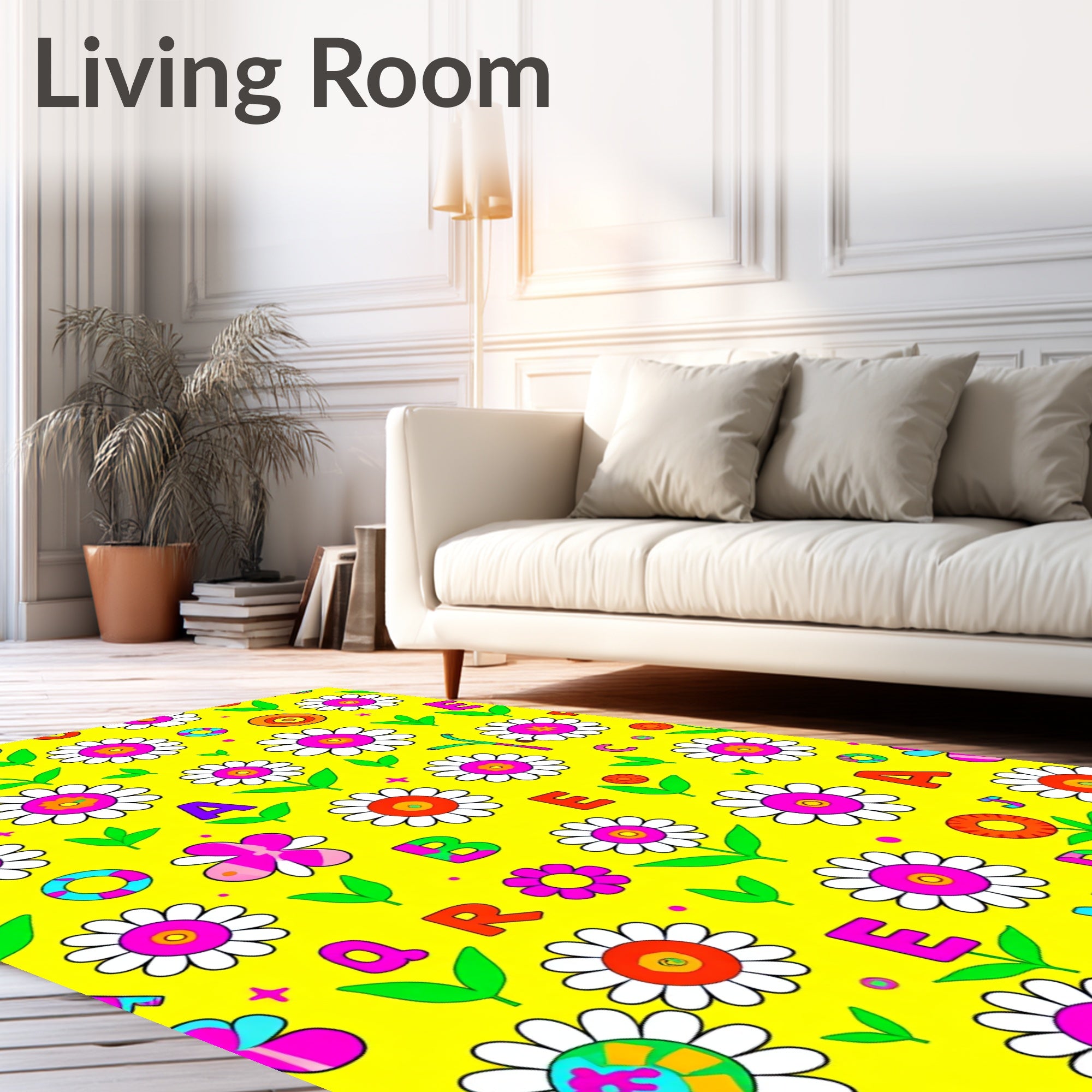Groovy Daisy Letters Yellow Bright Rug