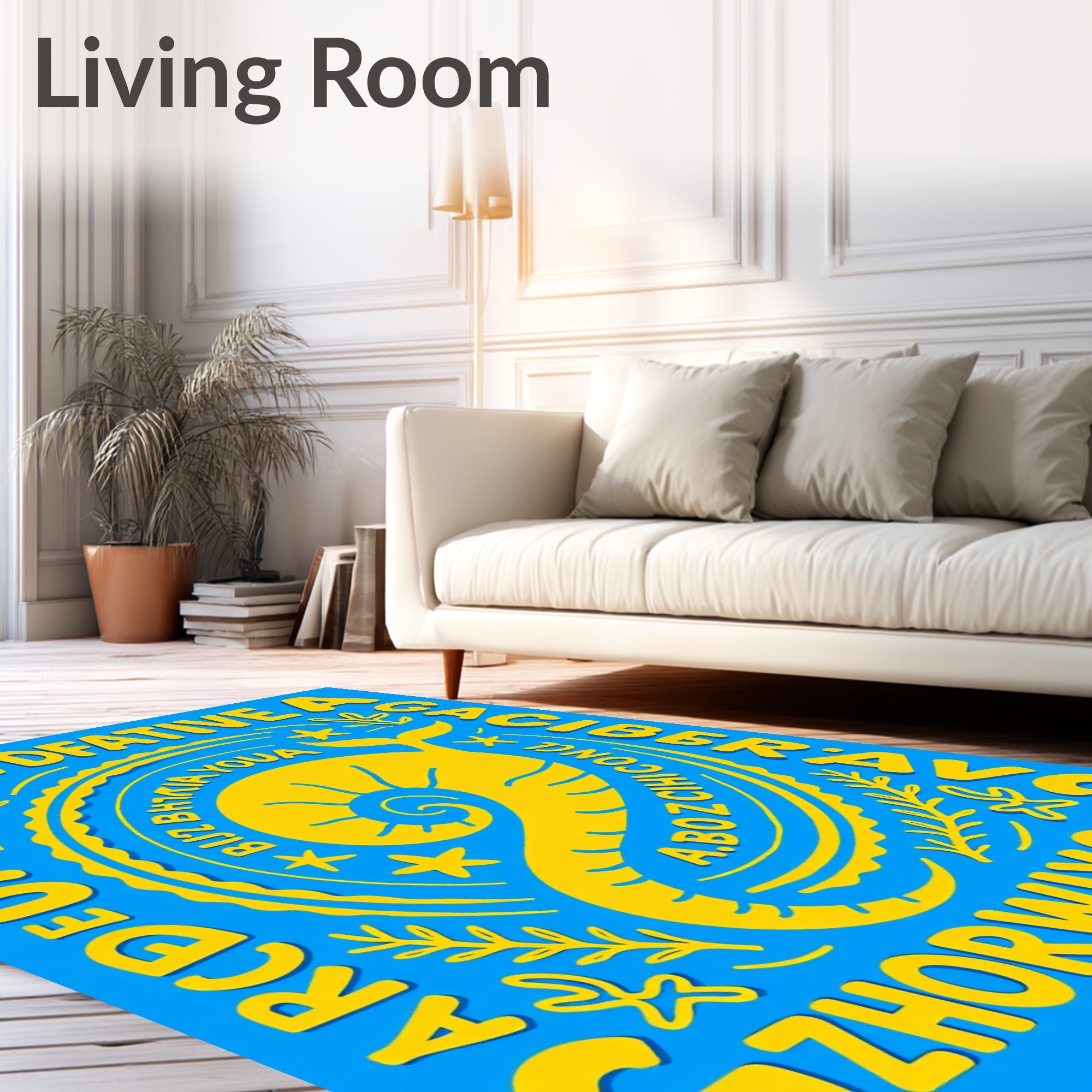 Yellow Whale Blue Ocean Graphic Rug