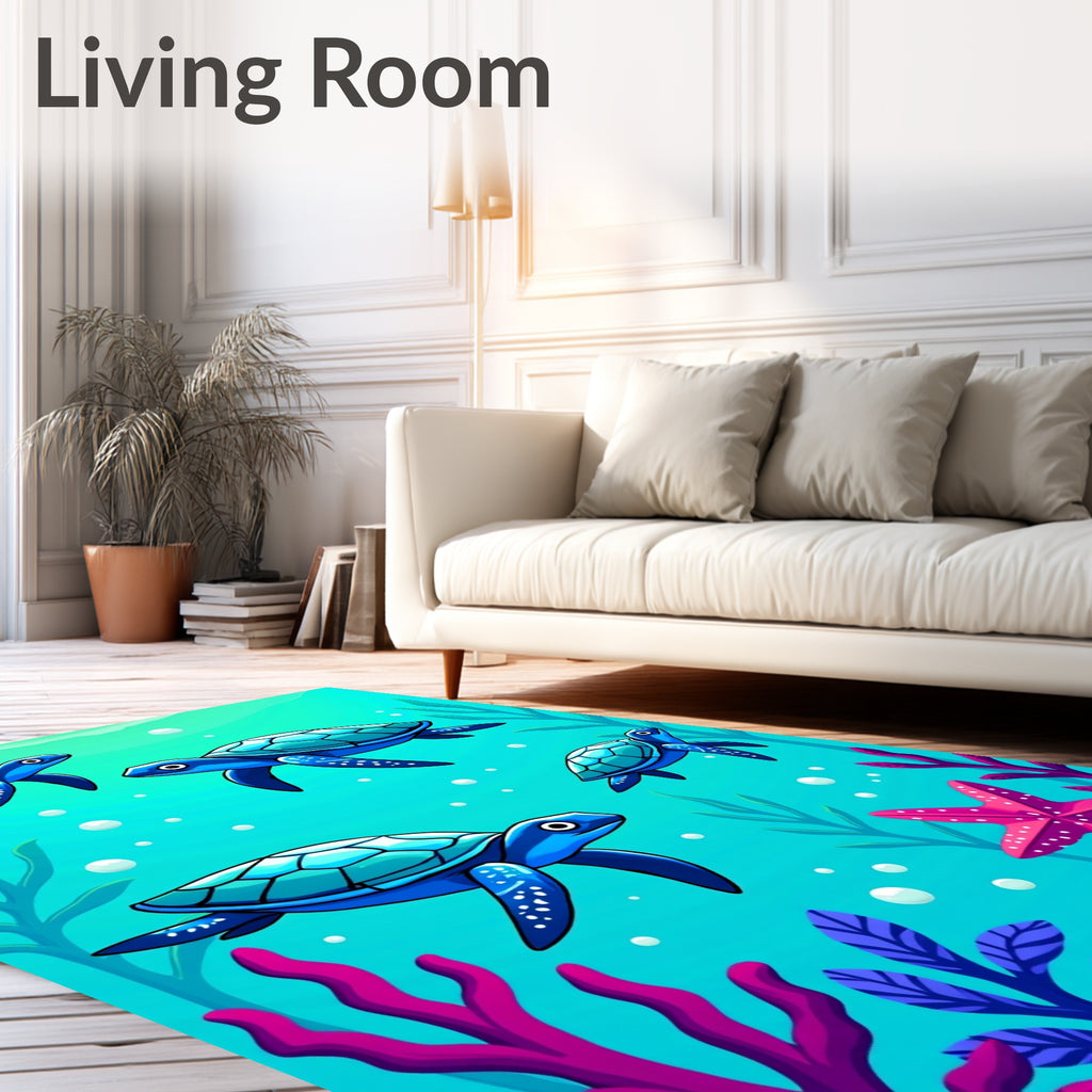 Blue Sea Turtles Underwater Marine Life Rug