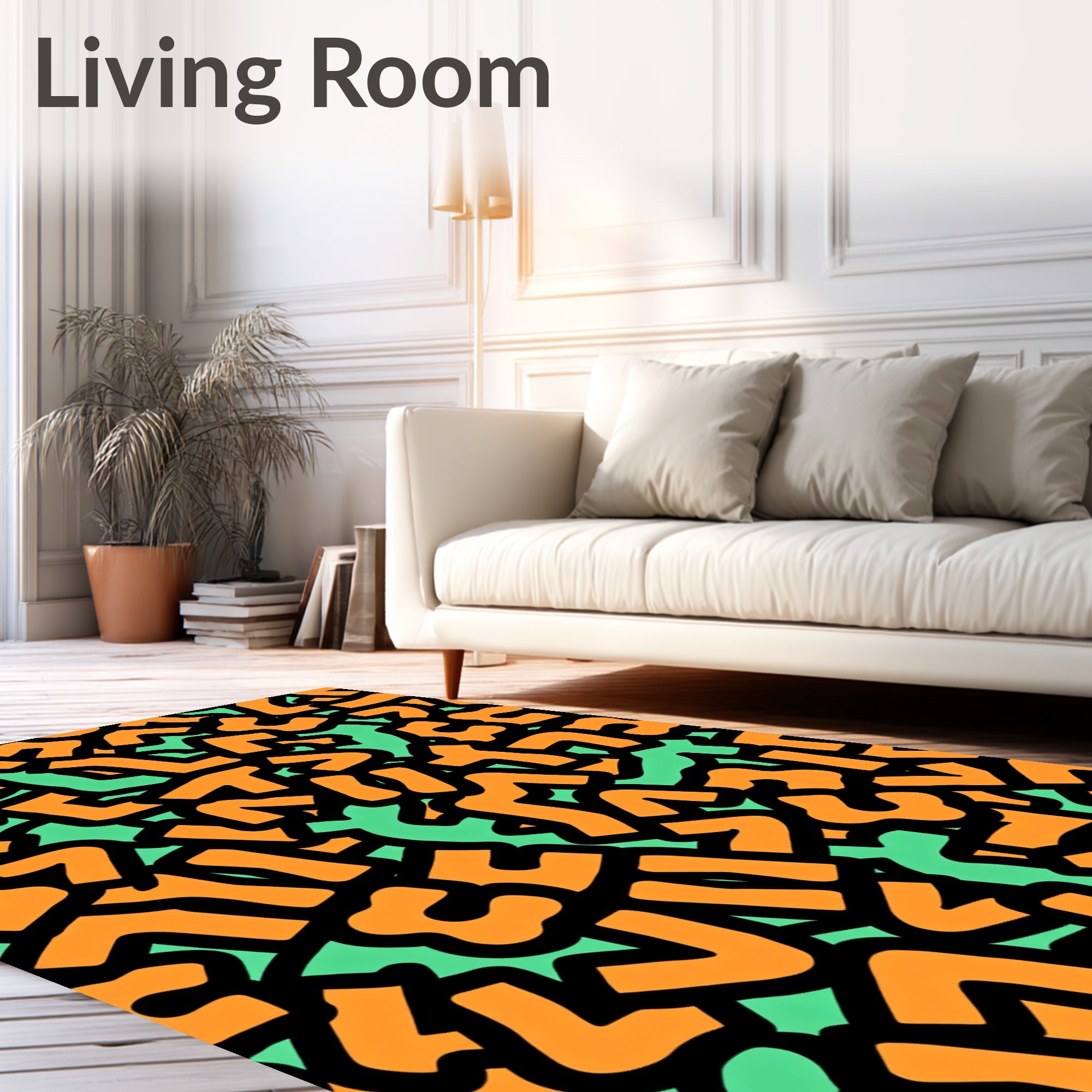 Retro Orange Mint Abstract Shapes Rug