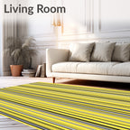 Bright Yellow Black Gray Pinstripe Rug
