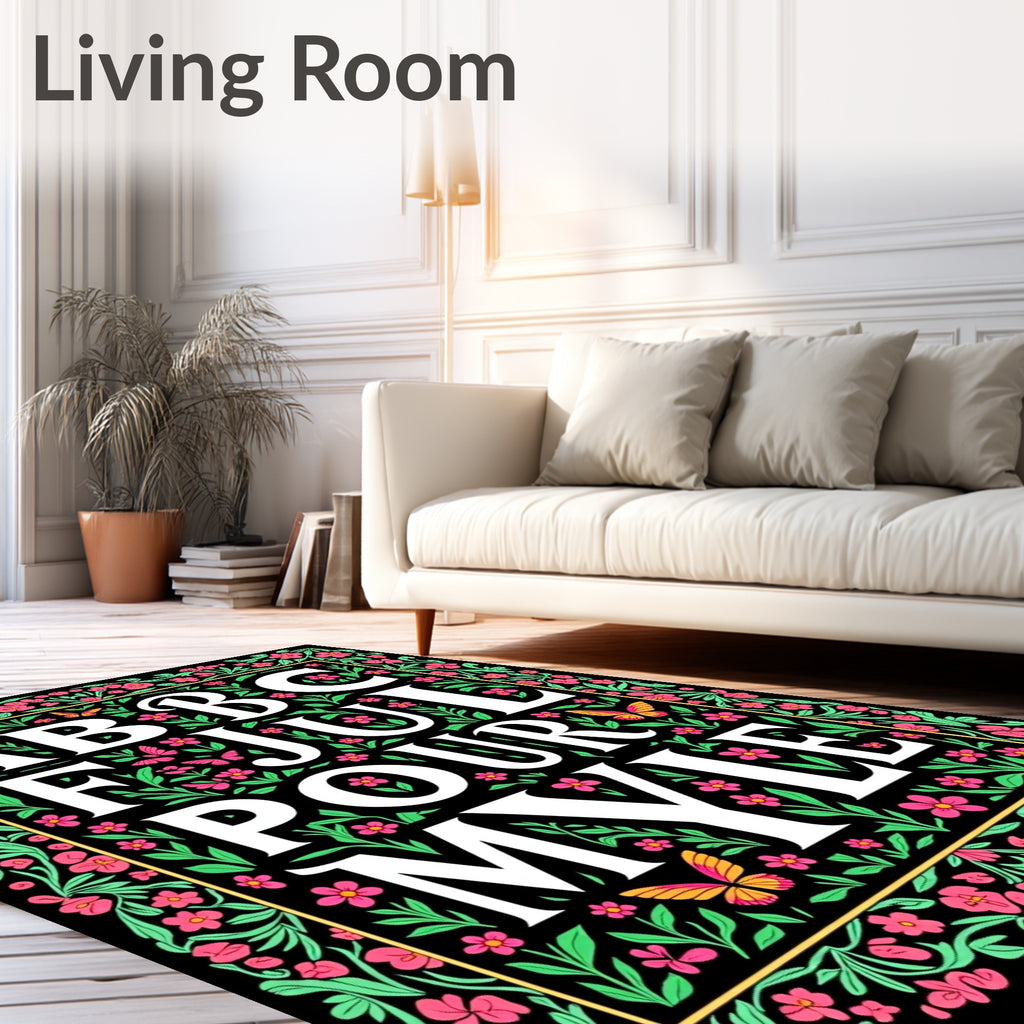 Floral Butterfly Alphabet Border Rug