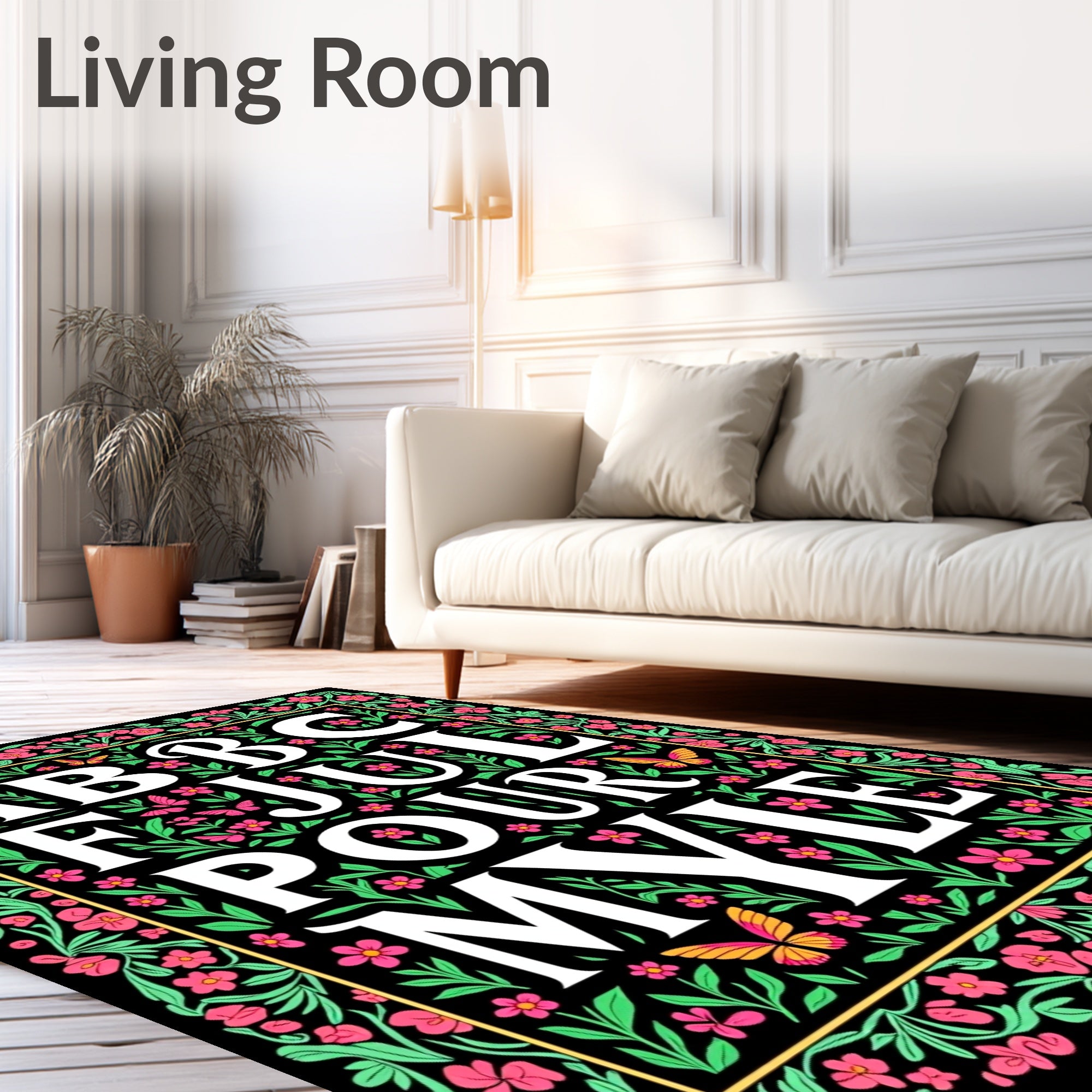 Floral Butterfly Alphabet Border Rug