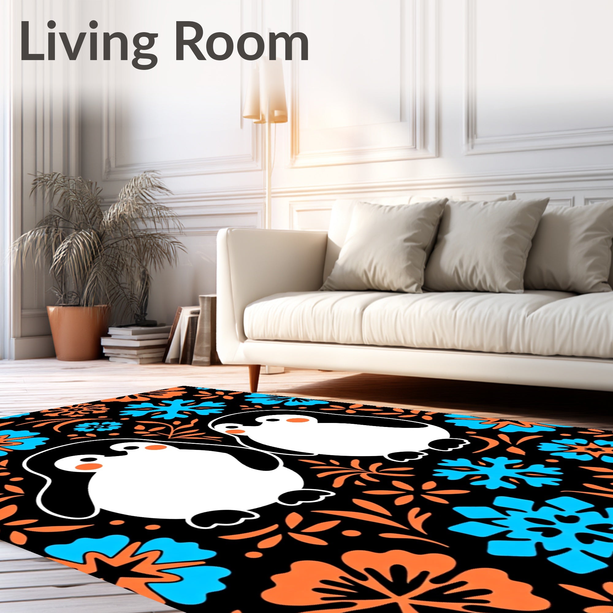 Whimsical Penguin Snow Flake Garden Rug