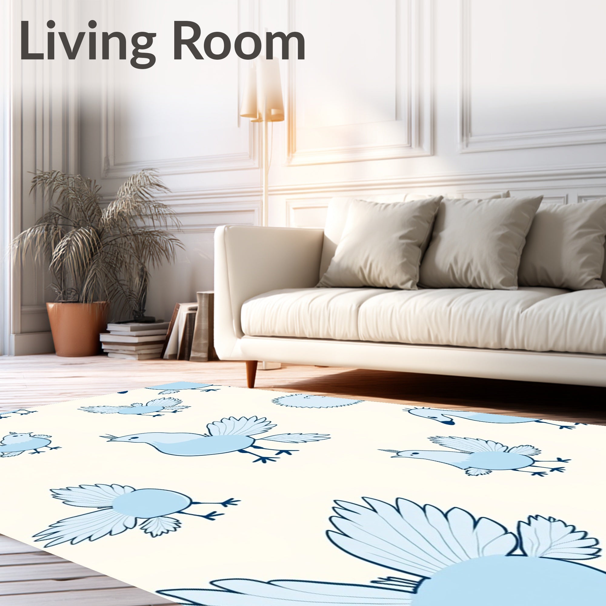 Light Blue Whimsical Bird Collection Rug