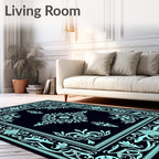 Aqua Art Nouveau Floral Scroll Rug
