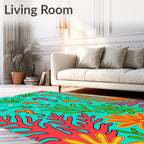 Vibrant Coastal Seahorse Coral Garden Rug