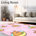 Cute Brown Bear Ramen Bowl Pink Rug