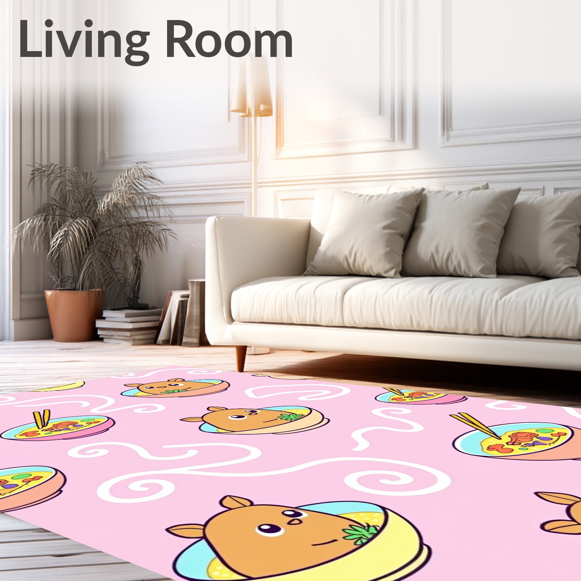 Cute Brown Bear Ramen Bowl Pink Rug