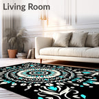 Black Turquoise Cream Mandala Medallion Rug