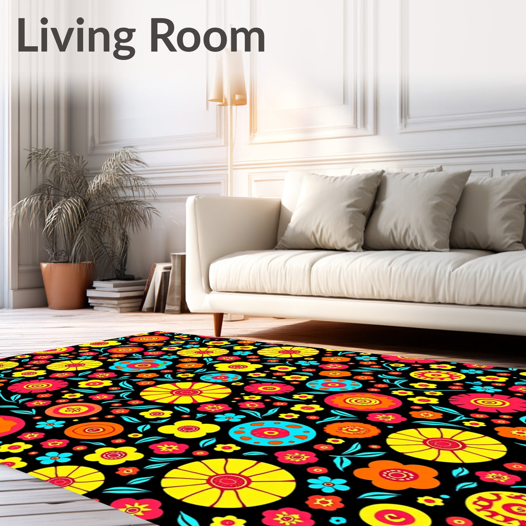 Funky Multicolor Floral Bloom Collage Rug