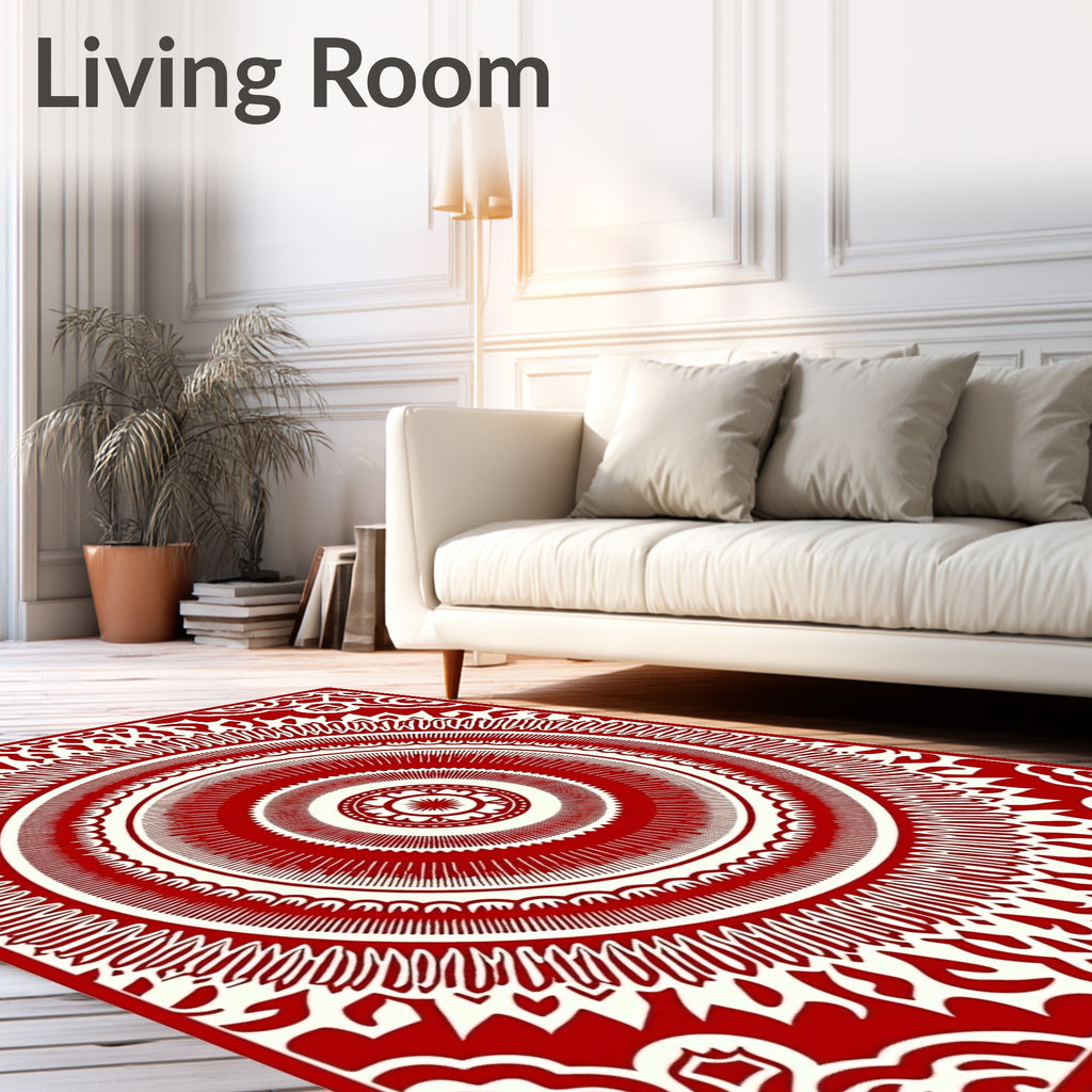 Crimson Radial Sunburst Medallion Rug