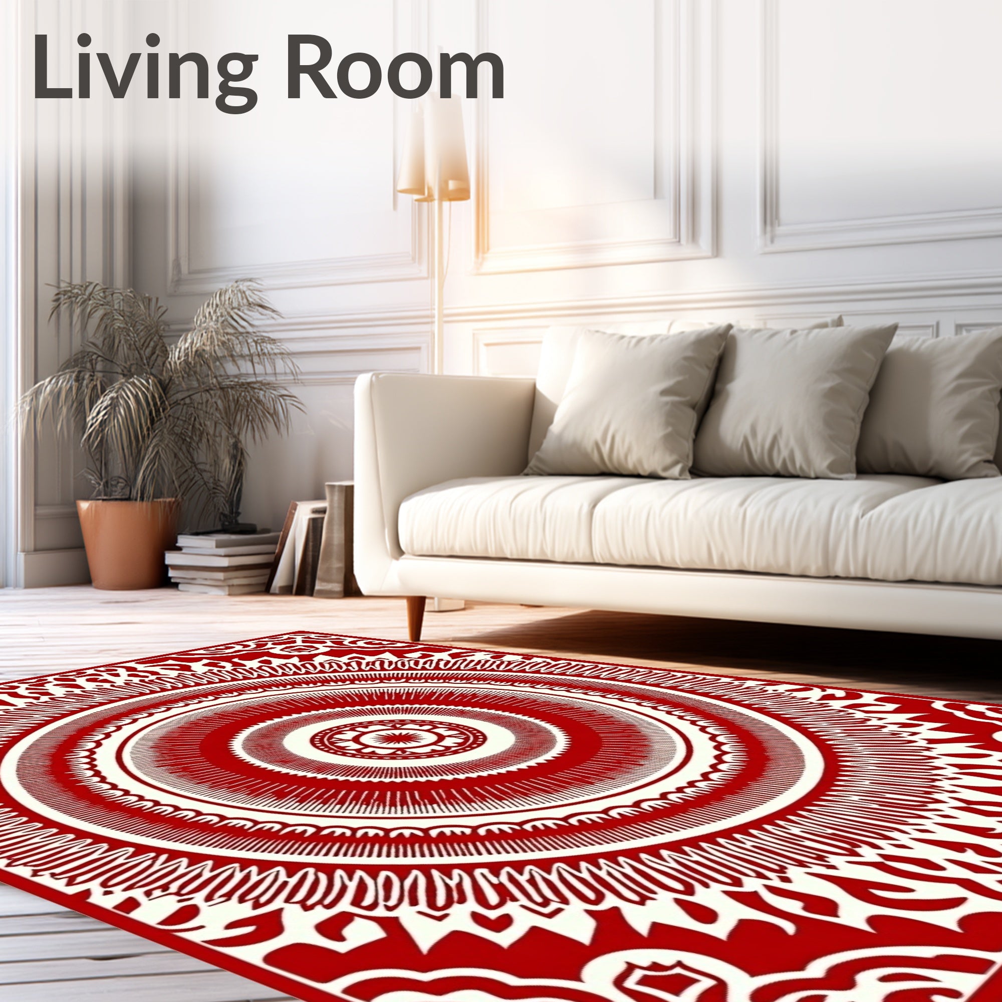 Crimson Radial Sunburst Medallion Rug