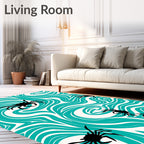 Teal Swirl Black Spider All-over Rug