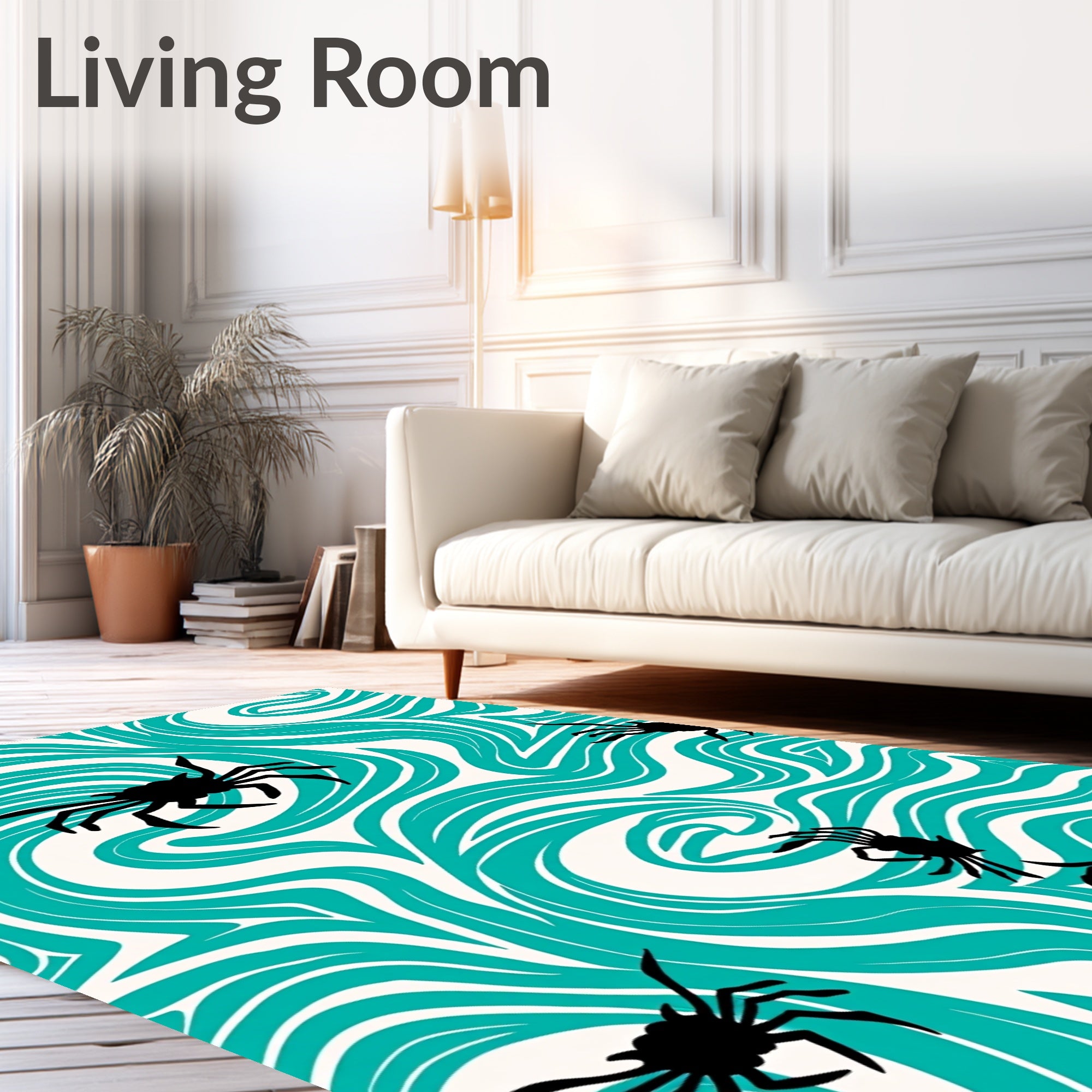 Teal Swirl Black Spider All-over Rug