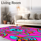 Cyan Skull With Orange Swirls Rug