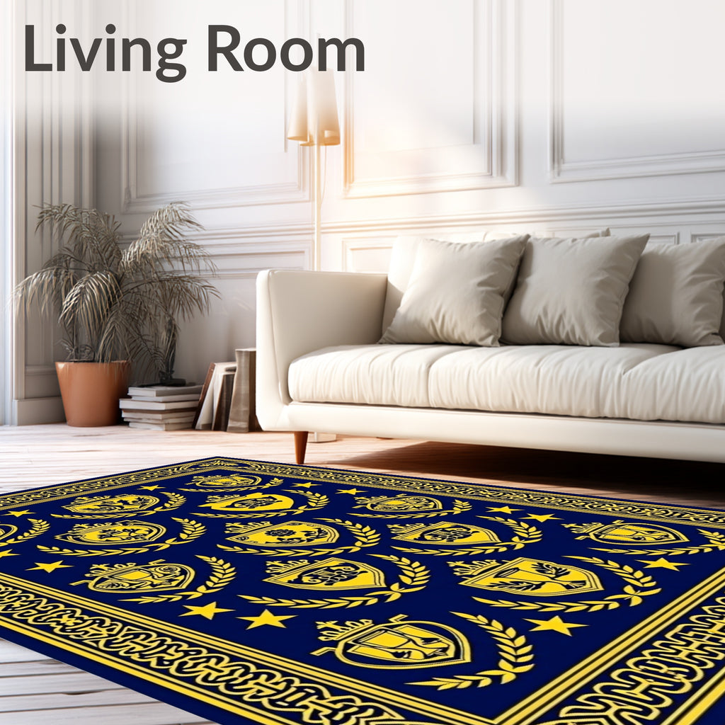 Navy Blue Golden Crest Medallion Laurel Rug