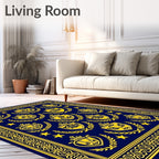 Navy Blue Golden Crest Medallion Laurel Rug