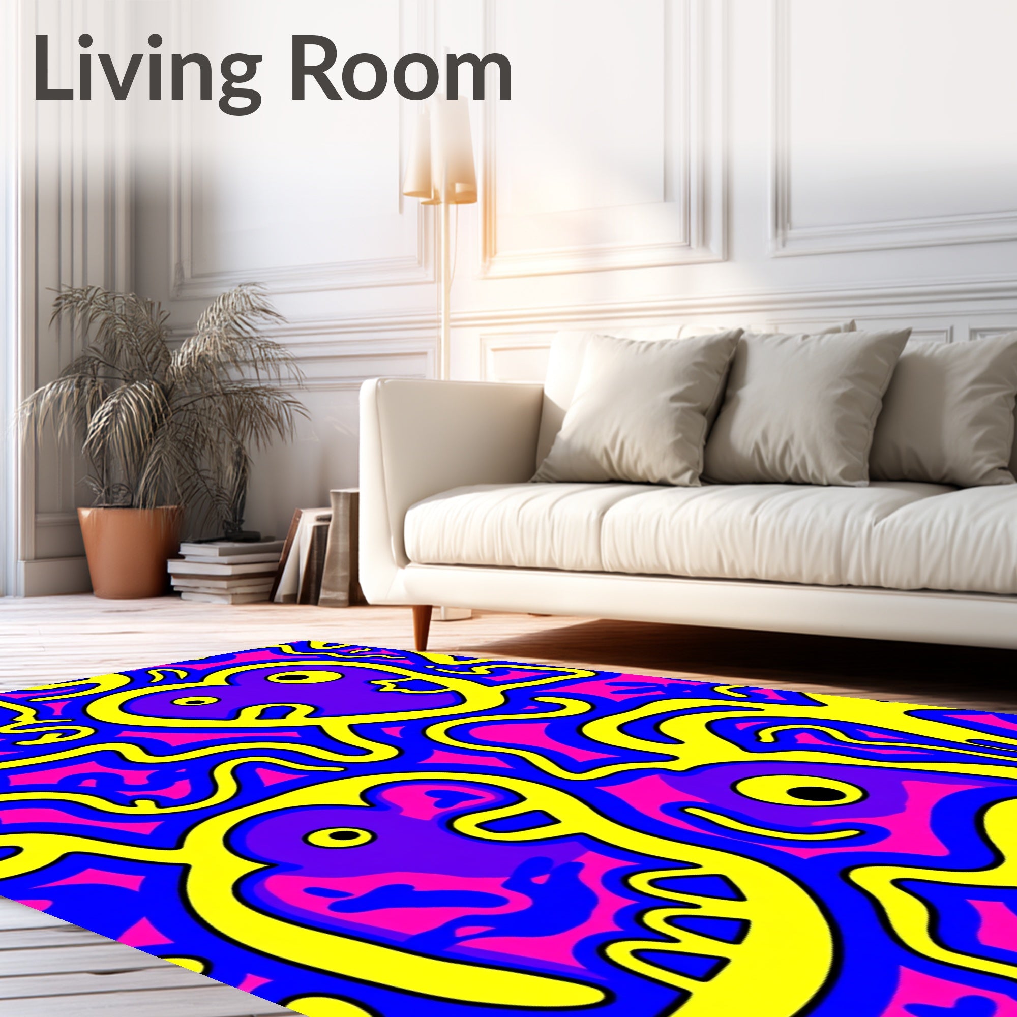 Vibrant Purple Yellow Blue Faces Rug