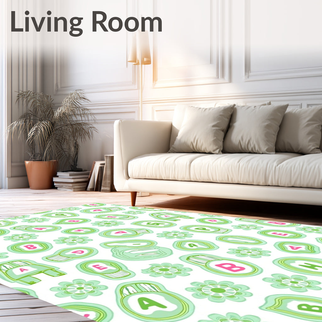 Whimsical Green Agate Alphabet Flowers Rug