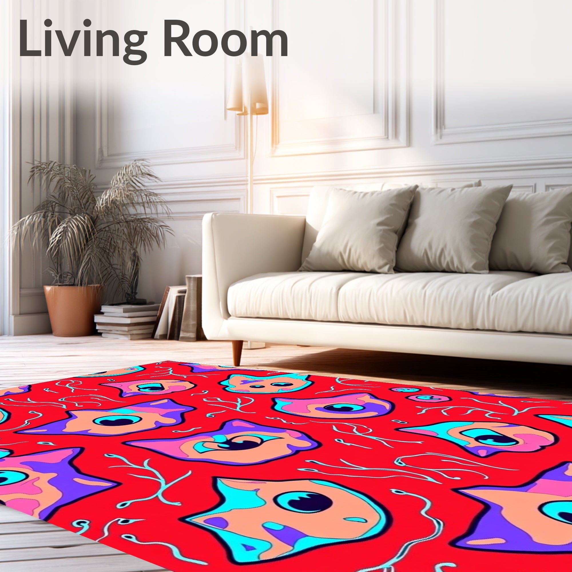 Whimsical Whimsical Bright Cat Faces Rug