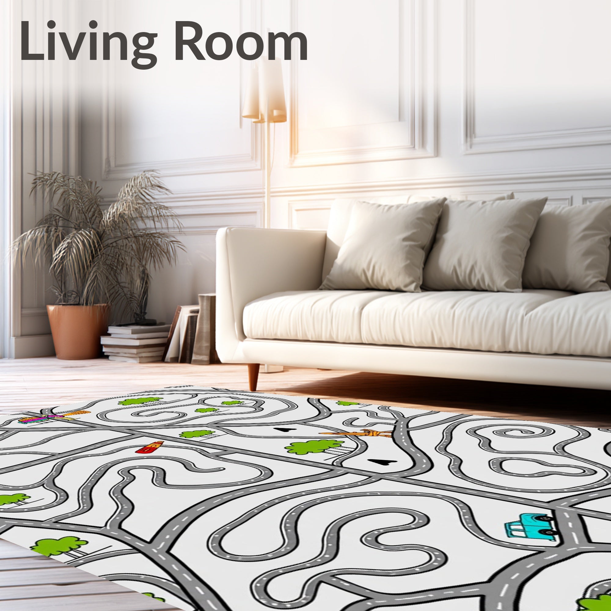 Whimsical Road Maze Green Tree Art Rug